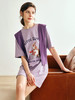 OLrain欧芮儿法式紫色短袖T恤女夏季2023新款披肩印花中长款上衣 商品缩略图0