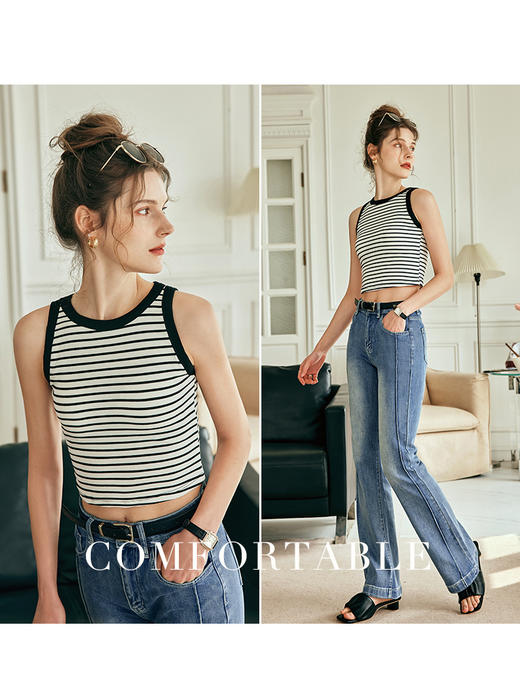 OLrain欧芮儿法式条纹吊带背心女夏季2023新款修身显瘦内搭打底衫 商品图0