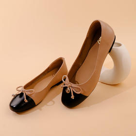 Safiya/索菲娅2023秋季新品小香风软底蝴蝶结拼色休闲晚晚平底浅口单鞋SF33111401