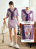 OLrain欧芮儿法式紫色短袖T恤女夏季2023新款披肩印花中长款上衣 商品缩略图1