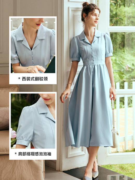 OLrain欧芮儿法式衬衫式连衣裙女夏季2023新款收腰复古泡泡袖裙子 商品图1