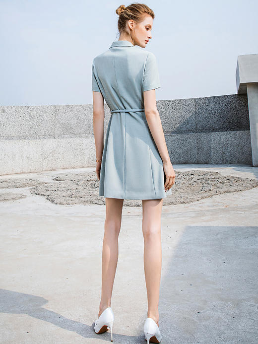 夏季新款高端OL时尚双排扣连衣裙短袖女气质主持人职业装西装裙 商品图3