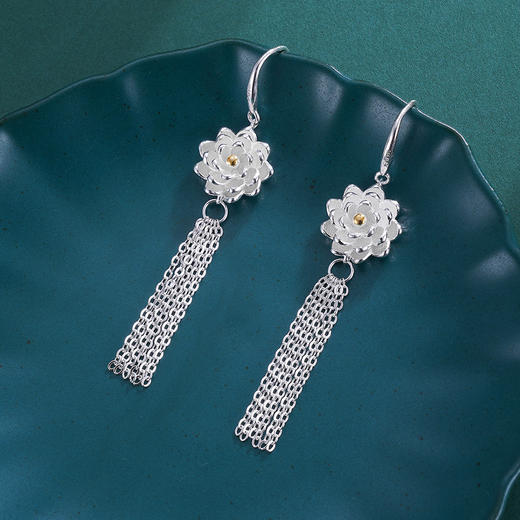 【莲花幕】子佩集S925银花丝耳环【QBEH011】荷花流苏2306 商品图5