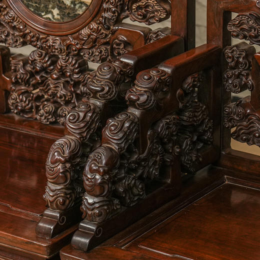 清 红木镶云石透雕灵芝纹扶手椅（一对） 商品图3