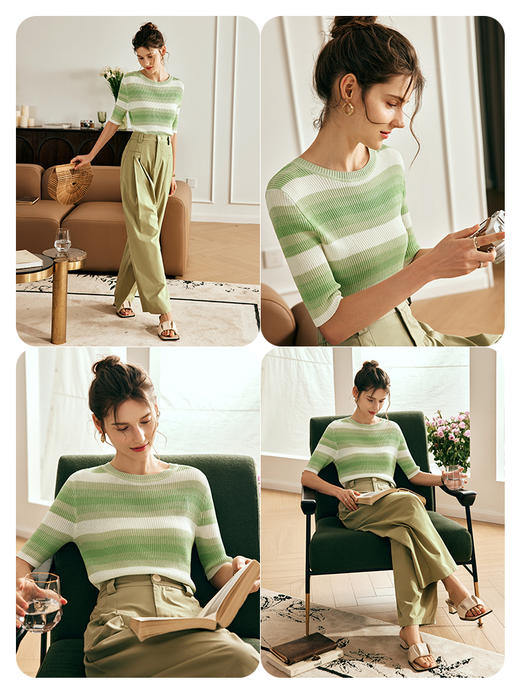 OLrain欧芮儿法式渐变色针织衫女夏季2023年新款冰爽五分袖套头衫 商品图2