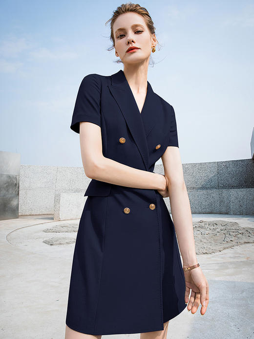 夏季新款高端OL时尚双排扣连衣裙短袖女气质主持人职业装西装裙 商品图5