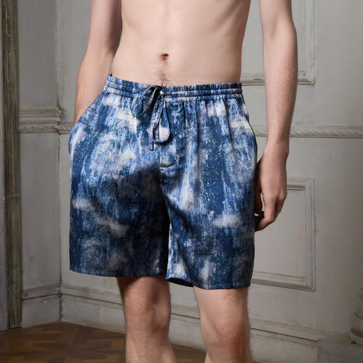 Solo seta22姆米真丝睡裤男丝绸短裤桑蚕丝家居裤印花秋冬 商品图2