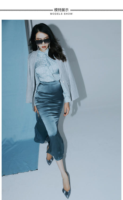 “冰滴海洋”100%桑蚕丝衬衫清新活力灵动四季可穿J8132483A  颈袖添香 商品图3