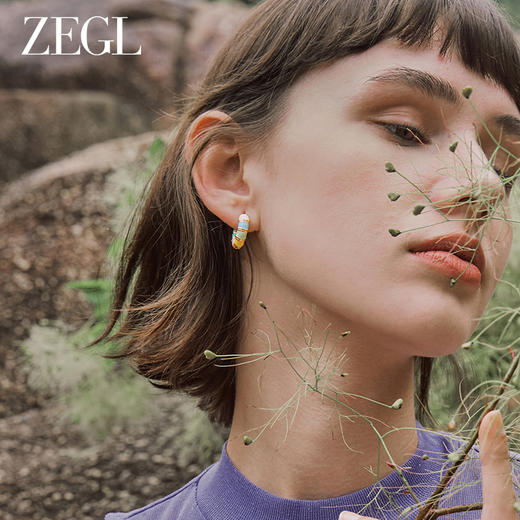 ZEGL彩色圆圈珐琅耳环女2023年新款潮耳钉小众设计感耳圈法式耳饰 商品图2