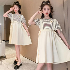 【女童夏装连衣裙2023新款大儿童公主裙】时髦夏季小孩条纹裙子洋气，演绎百变时尚，轻松搭配，让孩子成为夏日的焦点。条纹元素，洋气潮流，展示独特个性。