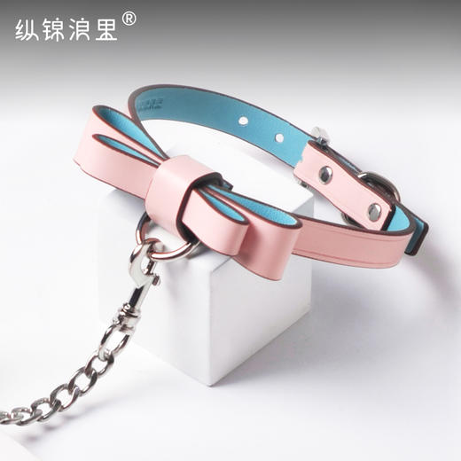 马卡龙蝴蝶结真皮项圈 可拆卸 商品图0