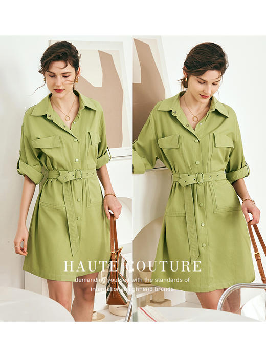 OLrain欧芮儿法式衬衫连衣裙女夏季2023年新款收腰卷边五分袖裙子 商品图2