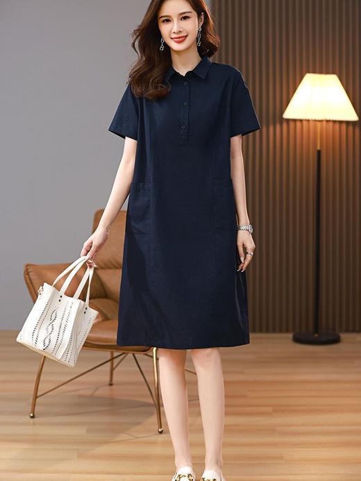 时尚复古棉麻风拼接，口袋纯色中长款连衣裙HR-WXN8536 商品图1