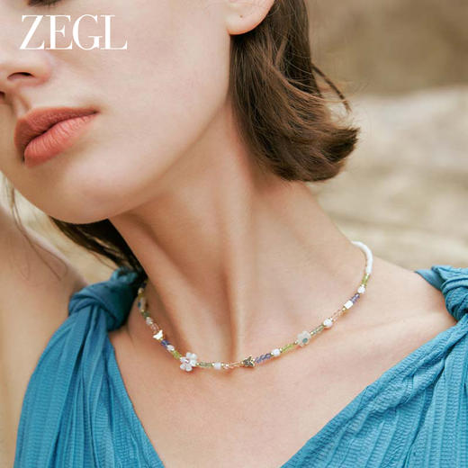 ZEGL花朵串珠项链女2023新款潮轻奢小众设计感高级彩色甜酷锁骨链 商品图3