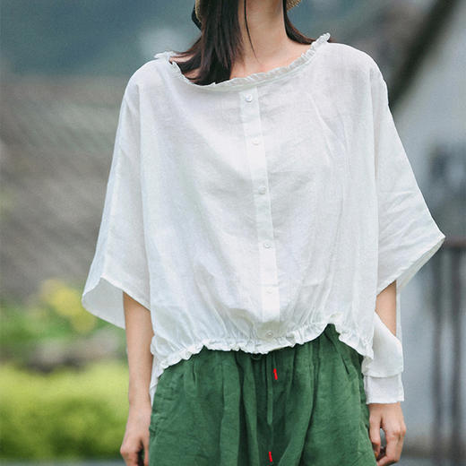裁缝学苑AS57 苎麻连肩袖短袖小衫纸样女衬衫棉麻上衣打版裁剪板 商品图2