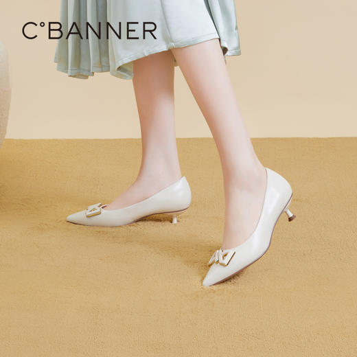 【静音系列】千百度时装单鞋女秋季尖头中跟羊皮通勤正装A23406073 商品图0