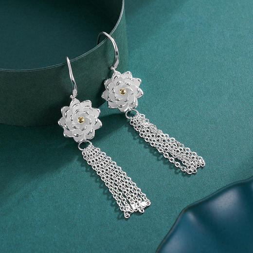 【莲花幕】子佩集S925银花丝耳环【QBEH011】荷花流苏2306 商品图7