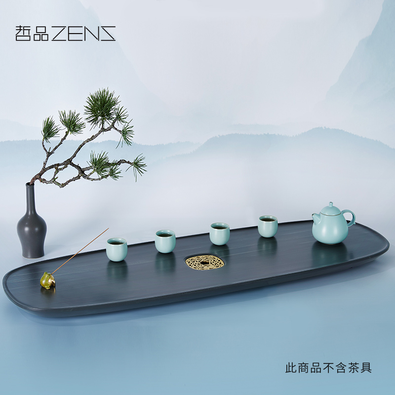 哲品 鱼荷漫游石茶盘系列家用办公室干泡茶盘