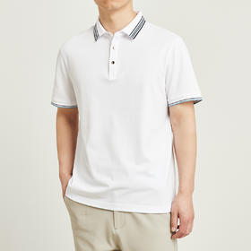 墨麦客男装 夏季新款翻领桑蚕丝条纹Polo衫男撞色短袖70519