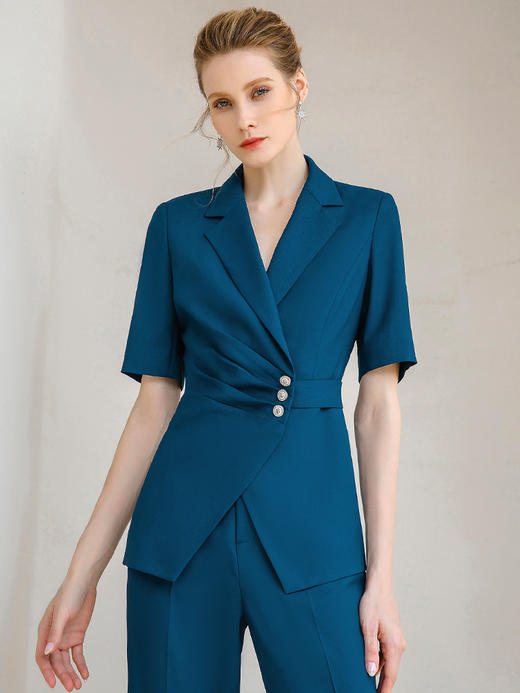 2023年夏季新款高端蓝色西装套装女套裤气质时尚职业装正装西服 商品图0