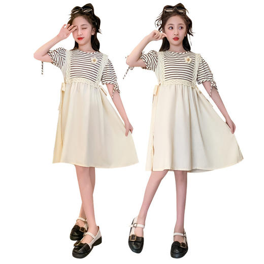 【女童夏装连衣裙2023新款大儿童公主裙】时髦夏季小孩条纹裙子洋气，演绎百变时尚，轻松搭配，让孩子成为夏日的焦点。条纹元素，洋气潮流，展示独特个性。 商品图4