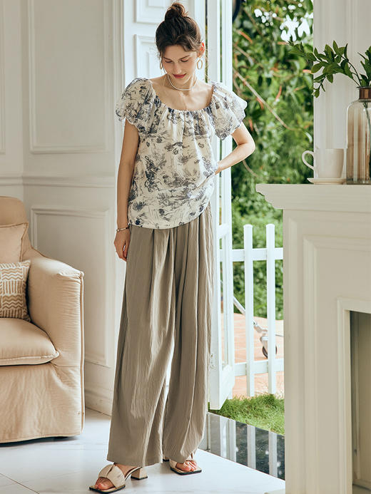 OLrain欧芮儿法式天丝休闲裤女夏季2023新款高腰宽松阔腿垂感长裤 商品图3