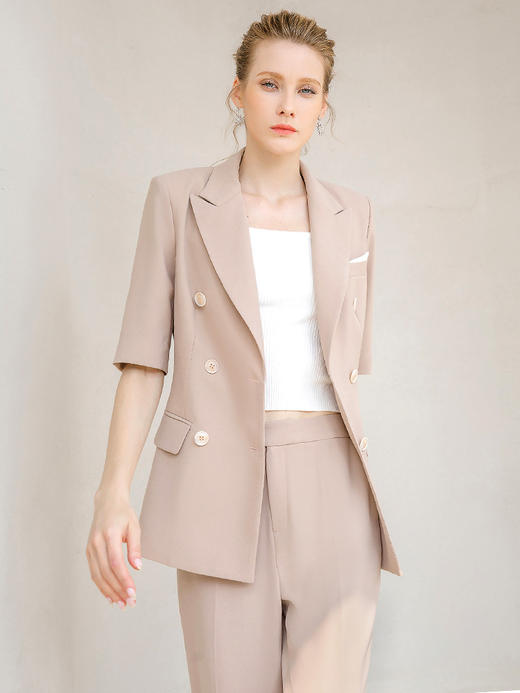 夏季新品高端黑色双排扣西装套装女正装气质时尚西服套裤工作服 商品图1