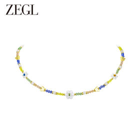 ZEGL花朵串珠项链女2023新款潮轻奢小众设计感高级彩色甜酷锁骨链