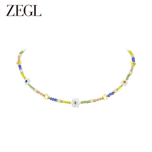 ZEGL花朵串珠项链女2023新款潮轻奢小众设计感高级彩色甜酷锁骨链 商品图0