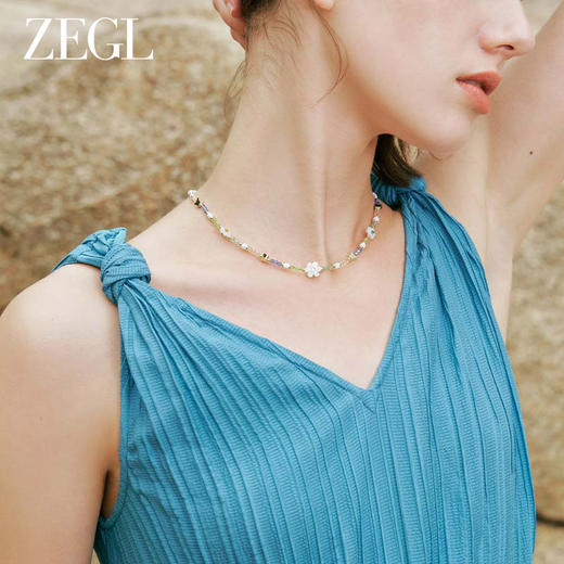 ZEGL花朵串珠项链女2023新款潮轻奢小众设计感高级彩色甜酷锁骨链 商品图2