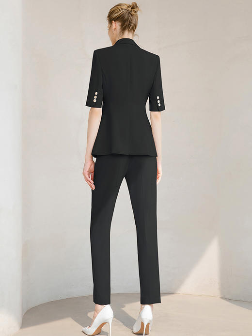 夏季新品高端黑色双排扣西装套装女正装气质时尚西服套裤工作服 商品图4