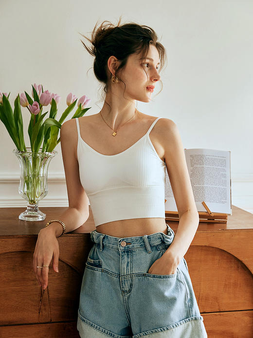 OLrain欧芮儿法式白色针织吊带背心女夏季2023新款修身内搭打底衫 商品图2