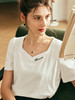 OLrain欧芮儿法式白色短袖T恤女夏季2023新款正肩显瘦翻方领上衣 商品缩略图2