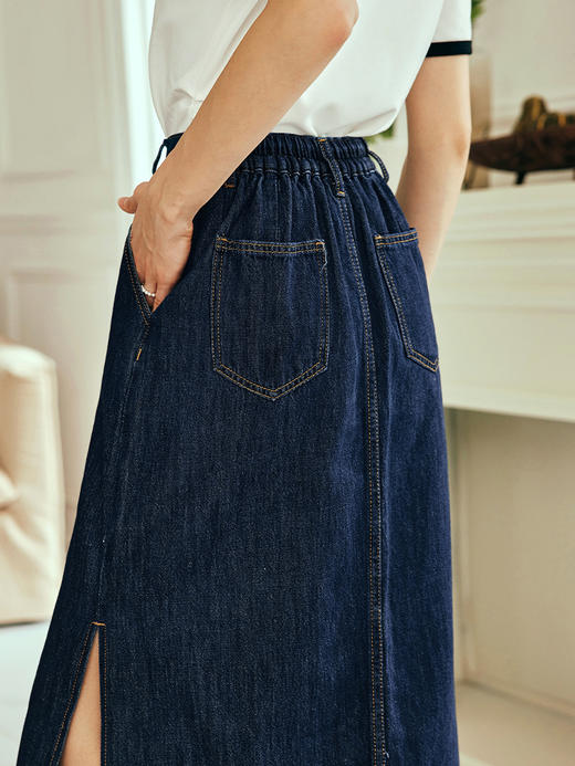 OLrain欧芮儿法式牛仔半身裙女夏季2023新款高腰复古直筒开叉裙子 商品图2