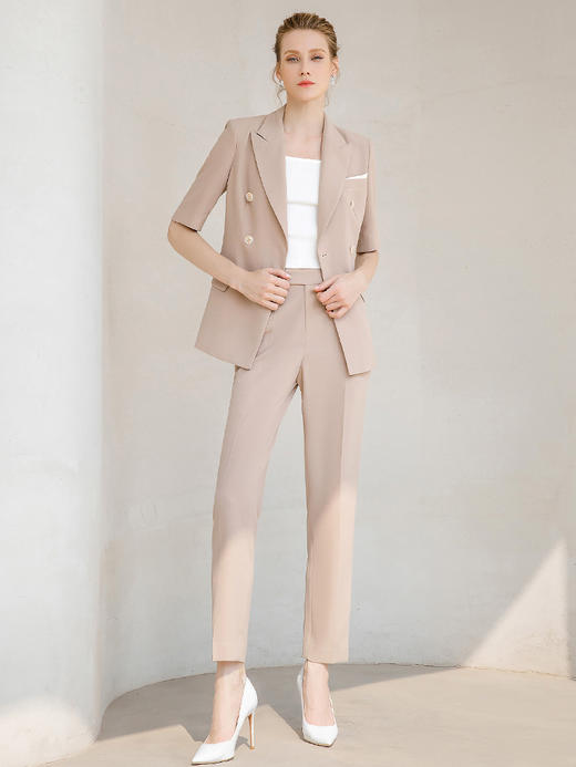 夏季新品高端黑色双排扣西装套装女正装气质时尚西服套裤工作服 商品图3