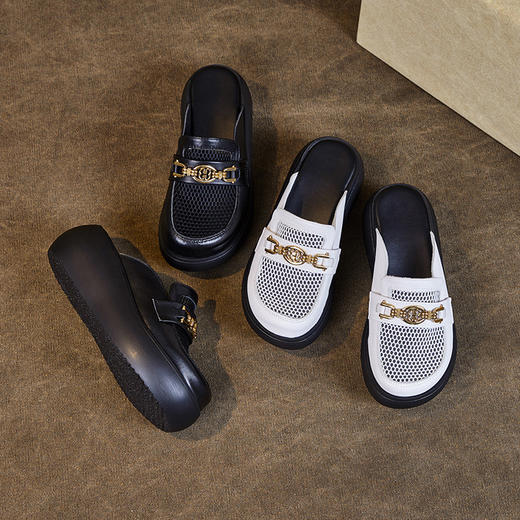 时尚外穿百搭包头拖鞋，女夏厚底透气凉拖小个子网面半拖鞋ZM232238 商品图3