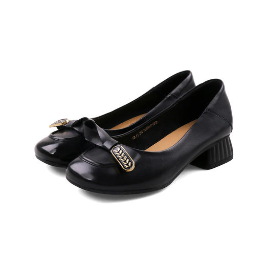 Safiya/索菲娅2023秋季新款真皮粗跟休闲麦穗蝴蝶结软底粗跟浅口单鞋SF33111402 商品图3