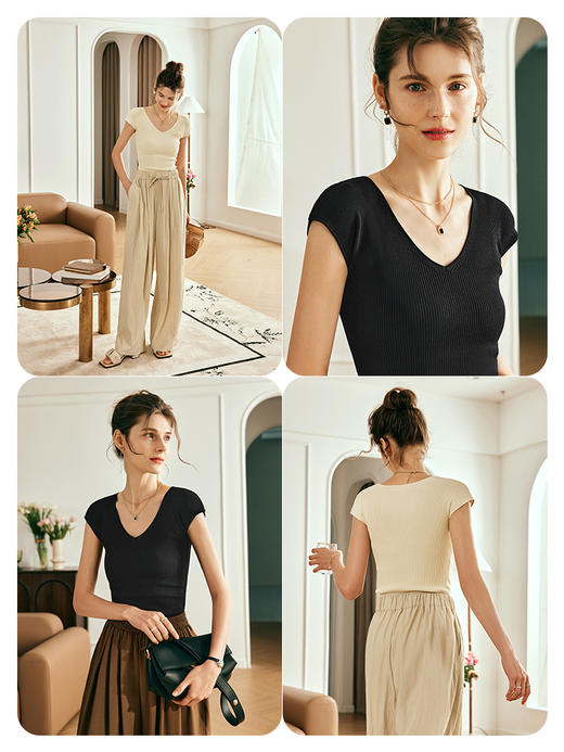 OLrain欧芮儿法式背心针织衫女夏季2023新款气质修身显瘦v领上衣 商品图2