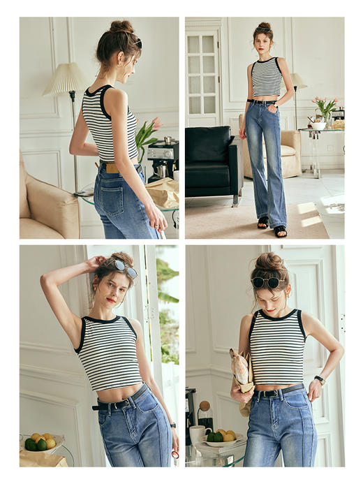 OLrain欧芮儿法式条纹吊带背心女夏季2023新款修身显瘦内搭打底衫 商品图2