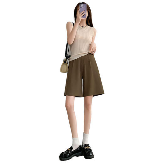 「西装A字裤！数款可选」雪纺西装短裤 女高腰夏季薄款显瘦黑色休闲阔腿小个子冰丝五分中裤 商品图4