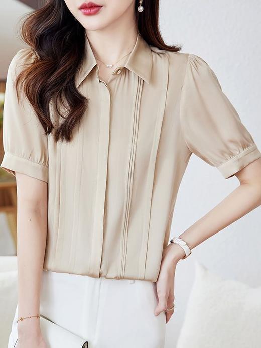 真丝衬衫夏新气质翻领单排扣修身显瘦桑蚕丝上衣HR-WL61829 商品图0