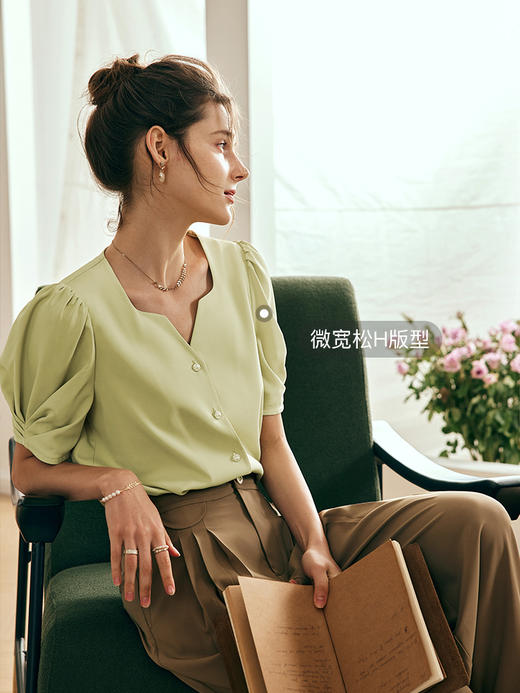 OLrain欧芮儿法式方领蕾丝雪纺衫女夏季2023新款气质减龄薄款小衫 商品图2