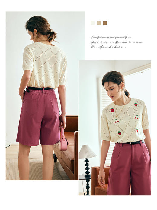 OLrain欧芮儿法式菱格提花针织衫女夏季2023年新款刺绣镂空套头衫 商品图2