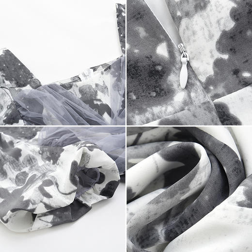 女装方领拼网纱款花色连衣裙Q3223323 商品图2