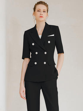 夏季新品高端黑色双排扣西装套装女正装气质时尚西服套裤工作服