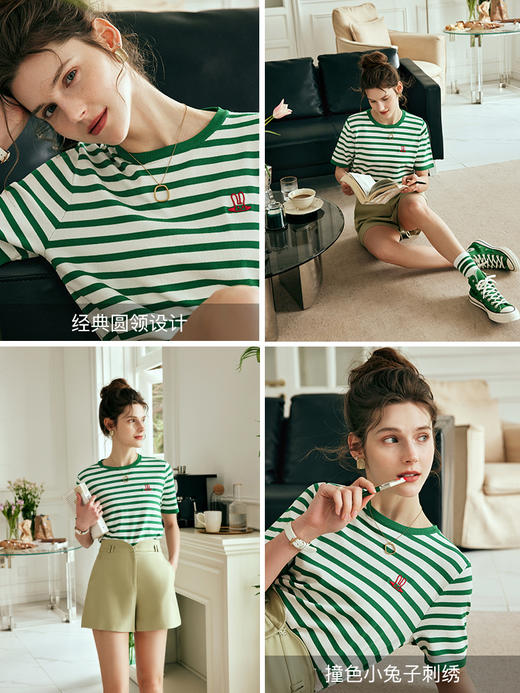 OLrain欧芮儿法式条纹针织衫女夏季2023年新款趣味刺绣撞色套头衫 商品图1