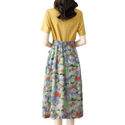 AHM-xxnz6036时尚优雅减龄木耳边裙子棉麻拼接碎花连衣裙 商品图4