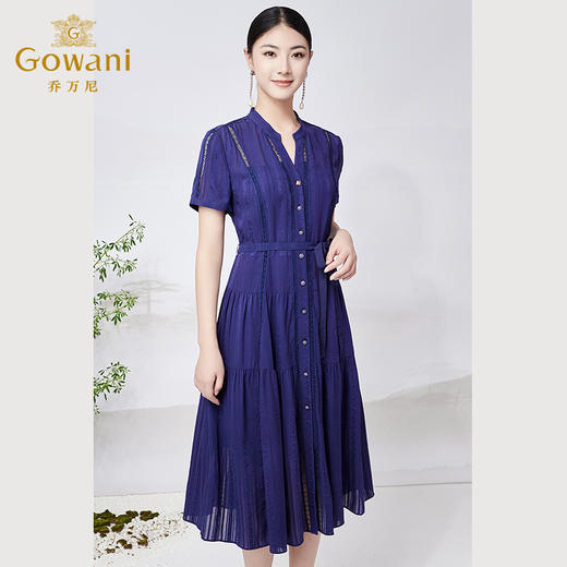 乔万尼真丝连衣裙16.5mm提花桑蚕丝收腰显瘦气质职场短袖ET2E319 商品图1