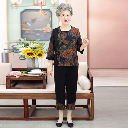 休闲宽松外穿奶奶短袖上衣，宽松老年人两件套TYWF-C435EOMC17 商品图1