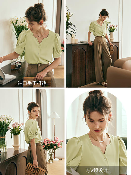 OLrain欧芮儿法式方领蕾丝雪纺衫女夏季2023新款气质减龄薄款小衫 商品图1